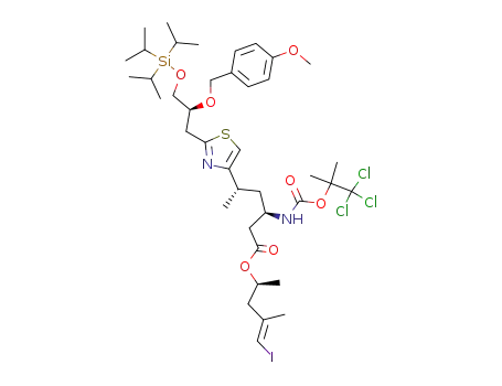 (3R,5S)-5-{2-[(S)-2-(4-Methoxy-benzyloxy)-3-triisopropylsilanyloxy-propyl]-thiazol-4-yl}-3-(2,2,2-trichloro-1,1-dimethyl-ethoxycarbonylamino)-hexanoic acid (E)-(S)-4-iodo-1,3-dimethyl-but-3-enyl ester