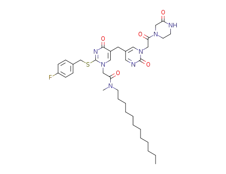N-dodecyl-2-(2-(4-fluoro-benzylsulfanyl)-4-oxo-5-{2-oxo-1-[2-oxo-2-(3-oxo-piperazin-1-yl)-ethyl]-1,2-dihydro-pyrimidin-5-ylmethyl}-4H-pyrimidin-1-yl)-N-methyl-acetamide