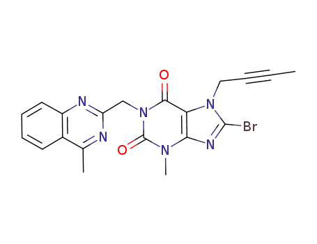 Molecular Structure of 853029-57-9 (8-Bromo-7-but-2-ynyl-3-methyl-1-(4-methyl-quinazolin-2-ylmethyl)-3,7-dihydro-purine-2,6-dione)
