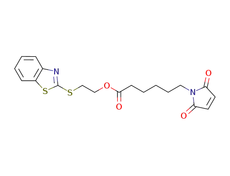 Molecular Structure of 644985-62-6 (1H-Pyrrole-1-hexanoic acid, 2,5-dihydro-2,5-dioxo-,
2-(2-benzothiazolylthio)ethyl ester)