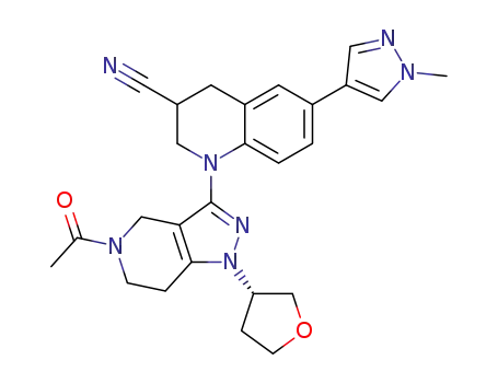 (S)-1-(5-acetyl-1-tetrahydrofuran-3-yl-6,7-dihydro-4H-pyrazolo[4,3-c]pyridin-3-yl)-6-(1-methylpyrazol-4-yl)-3,4-dihydro-2H-quinoline-3-carbonitrile