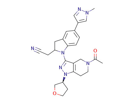 (S)-2-[1-(5-acetyl-1-tetrahydrofuran-3-yl-6,7-dihydro-4H-pyrazolo[4,3-c]pyridin-3-yl)-5-(1-methylpyrazol-4-yl)indolin-2-yl]acetonitrile