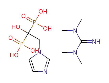 bis(dimethylamino)methaniminium hydrogen (1-hydroxy-2-(1H-imidazol-1-yl)-1-phosphonoethyl)phosphonate