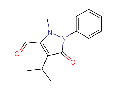 Molecular Structure of 83957-93-1 (1H-Pyrazole-3-carboxaldehyde,
2,5-dihydro-2-methyl-4-(1-methylethyl)-5-oxo-1-phenyl-)