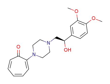 Molecular Structure of 80109-26-8 (2,4,6-Cycloheptatrien-1-one,2-[4-[(2R)-2-(3,4-dimethoxyphenyl)-2-hydroxyethyl]-1-piperazinyl]-)
