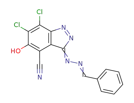 6,7-Dichloro-5-hydroxy-3-{[1-phenyl-meth-(Z)-ylidene]-hydrazono}-3H-indazole-4-carbonitrile