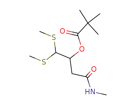 Molecular Structure of 438044-55-4 (Propanoic acid, 2,2-dimethyl-,
1-[bis(methylthio)methyl]-3-(methylamino)-3-oxopropyl ester)