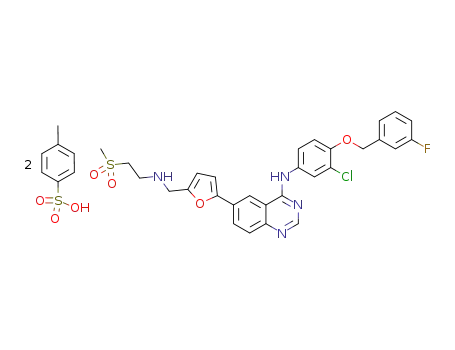4-Quinazolinamine, N-[3-chloro-4-[(3-fluorophenyl)methoxy]phenyl]-6-[5-[[[2-(methylsulfonyl)ethyl]amino]methyl]-2-furanyl]-, bis(4-methylbenzenesulfonate), monohydrate