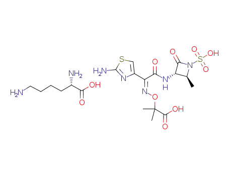 Molecular Structure of 827611-49-4 (L-Lysine,
mono[2-[[(Z)-[1-(2-amino-4-thiazolyl)-2-[[(2S,3S)-2-methyl-4-oxo-1-sulfo
-3-azetidinyl]amino]-2-oxoethylidene]amino]oxy]-2-methylpropanoate])