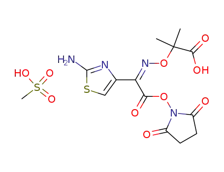 Molecular Structure of 477528-80-6 (Propanoic acid,2-[[(Z)-[1-(2-amino-4-thiazolyl)-2-[(2,5-dioxo-1-pyrrolidinyl)oxy]-2-oxoethylidene]amino]oxy]-2-methyl-, monomethanesulfonate)