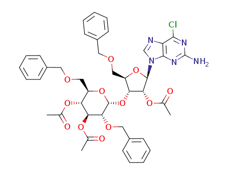 2-amino-6-chloro-9-[2'-O-acetyl-5'-O-benzyl-3'-O-(3'',4''-di-O-acetyl-2'',6''-di-O-benzyl-α-D-glucopyranosyl)-β-D-ribofuranosyl]purine