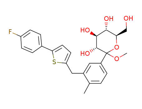 Molecular Structure of 1030825-21-8 (D-Glucopyranoside, Methyl 1-C-[3-[[5-(4-fluorophenyl)-2-thienyl]Methyl]-4-Methylphenyl]-)