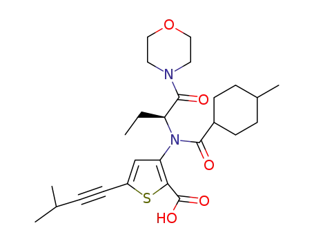 5-(3-methylbut-1-ynyl)-3-[(trans-4-methylcyclohexanecarbonyl)-[(1S)-1-(morpholine-4-carbonyl)propyl]amino]thiophene-2-carboxylic acid.
