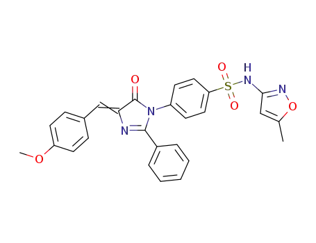 Molecular Structure of 843640-09-5 (Benzenesulfonamide,
4-[4,5-dihydro-4-[(4-methoxyphenyl)methylene]-5-oxo-2-phenyl-1H-imid
azol-1-yl]-N-(5-methyl-3-isoxazolyl)-)
