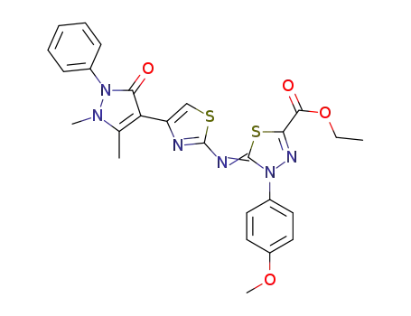 ethyl 3-(4-anisyl)-2-(4-(2,3-dimethyl-1-phenyl-5-oxo-pyrazol-4-yl)thiazol-2-ylimino)-1,3,4-thiadiazole-5-carboxylate