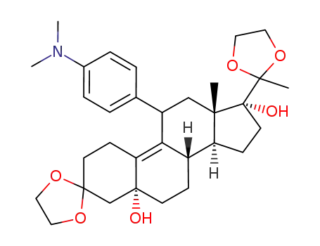 3,3,20,20-bis(ethylenedioxy)-5α,17α-dihydroxy-11β-[4-(N,N-dimethylamino)-phenyl]-19-norgestrel-9(11)-ene