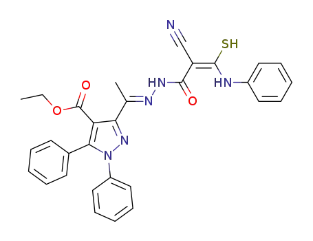 ethyl 3-((E)-1-(2-((E)-2-cyano-3-(phenylamino)-3-thioxopropanoyl)hydrazono)ethyl)-1,5-diphenyl-1H-pyrazole-4-carboxylate