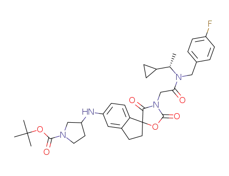 tert-butyl 3-(3'-(2(((S)-1-cyclopropylethyl)(4-fluorobenzyl)amino)-2-oxoethyl)-2',4'-dioxo-2,3-dihydrospiro[indene-1,5'-oxazolidine]-5-ylamino)pyrrolidine-1-carboxylate