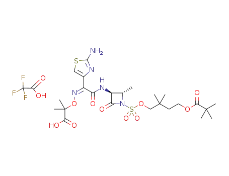 2-(((Z)-(1-(2-aminothiazol-4-yl)-2-(((2S,3S)-1-((2,2-dimethyl-4-(pivaloyloxy)butoxy)sulfonyl)-2-methyl-4-oxoazetidin-3-yl)amino)-2-oxoethylidene)amino)oxy)-2-methylpropanoic acid trifluoroacetate