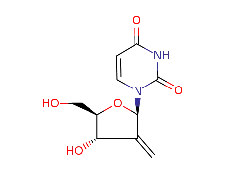 Molecular Structure of 119410-95-6 (1-((2R,4S,5R)-4-hydroxy-5-(hydroxymethyl)-3-methylene-tetrahydrofuran-2-yl)pyrimidine-2,4(1H,3H)-dione)