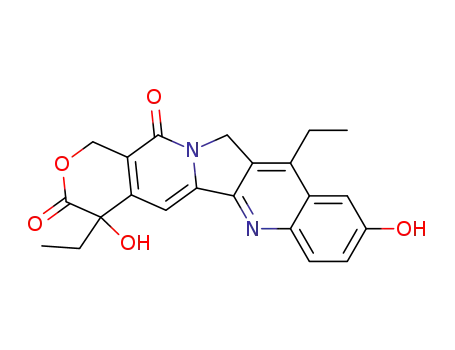 Molecular Structure of 130144-34-2 (1H-Pyrano[3',4':6,7]indolizino[1,2-b]quinoline-3,14(4H,12H)-dione, 4,11-diethyl-4,9-dihydroxy-)