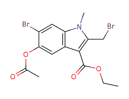 Molecular Structure of 110543-98-1 (ETHYL5-ACETOXY-6-BROMO-2-(BROMOMETHYL)-1-METHYLINDOLE-3-.)