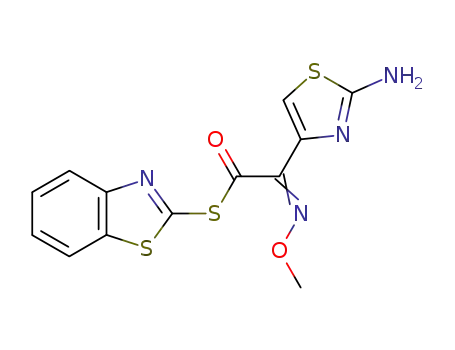 Molecular Structure of 94088-75-2 (S-benzothiazol-2-yl 2-(2-amino-1,3-thiazol-4-yl)-2-(methoxyimino)thioacetate)