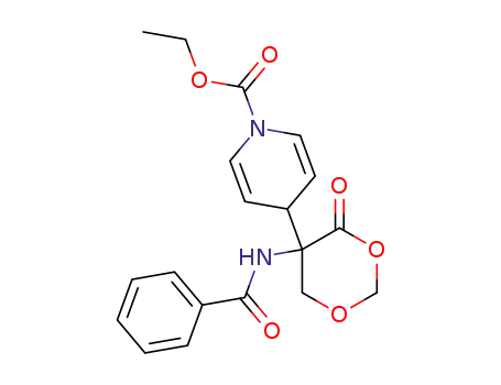 Molecular Structure of 90936-22-4 (1(4H)-Pyridinecarboxylic acid,
4-[5-(benzoylamino)-4-oxo-1,3-dioxan-5-yl]-, ethyl ester)