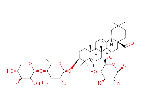 Molecular Structure of 140208-79-3 (Olean-12-en-28-oic acid,3-[(6-deoxy-4-O-â-D-xylopyranosyl- R-L-mannopyranosyl)oxy]-,â-Dglucopyranosyl ester,(3â)- )