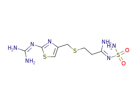 Molecular Structure of 76824-35-6 (Propanimidamide,3-[[[2-[(aminoiminomethyl)amino]-4-thiazolyl]methyl]thio]-N-(aminosulfonyl)-)