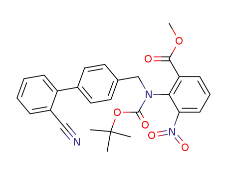 Molecular Structure of 139481-38-2 (Methyl 2-[N-(tert-Butoxycarbonyl)-N-[(2'-cyanobiphenyl-4-yl)Methyl]aMino]-3-nitrobenzoate)