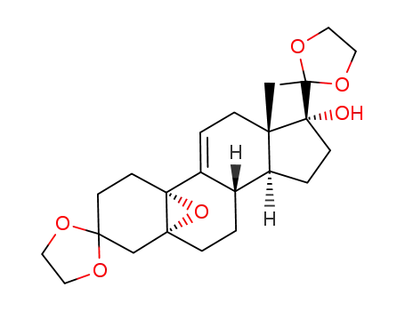 Molecular Structure of 54201-83-1 (3,3,20,20-Bis(ethylene-dioxy)-17α-hydroxy-5α,10α-epoxy-19-norpregna-9(11)-ene)