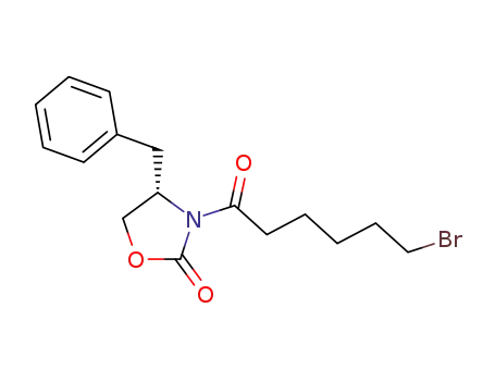 Molecular Structure of 203739-34-8 (2-Oxazolidinone, 3-(6-bromo-1-oxohexyl)-4-(phenylmethyl)-, (4S)-)