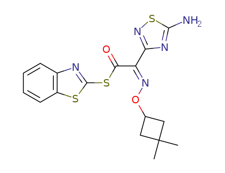 (5-amino-[1,2,4]thiadiazol-3-yl)-(3,3-dimethyl-cyclobutoxyimino)-thioacetic acid S-benzothiazol-2-yl ester