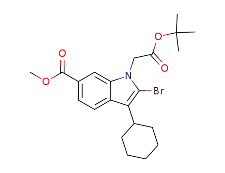 Molecular Structure of 774213-79-5 (1H-Indole-1-acetic acid, 2-bromo-3-cyclohexyl-6-(methoxycarbonyl)-,
1,1-dimethylethyl ester)