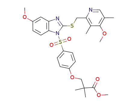 Molecular Structure of 651729-75-8 (Propanoic acid,
3-[4-[[5-methoxy-2-[[(4-methoxy-3,5-dimethyl-2-pyridinyl)methyl]thio]-1H
-benzimidazol-1-yl]sulfonyl]phenoxy]-2,2-dimethyl-, methyl ester)