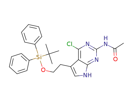 Molecular Structure of 848694-70-2 (Acetamide,
N-[4-chloro-5-[2-[[(1,1-dimethylethyl)diphenylsilyl]oxy]ethyl]-1H-pyrrolo[2,
3-d]pyrimidin-2-yl]-)