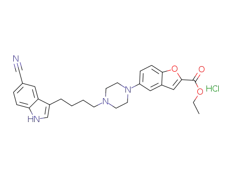 Molecular Structure of 1422956-25-9 (5-[4-[4-(5-cyano-1H-indol-3-yl)butyl]-1-piperazinyl]-2-benzofurancarboxylic acid ethyl ester hydrochlorid)
