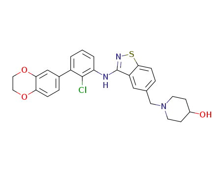 1-((3-((2-chloro-3-(2,3-dihydrobenzo[b][1,4]dioxin-6-yl)phenyl)amino)benzo[d]isothiazol-5-yl)methyl)piperidin-4-ol