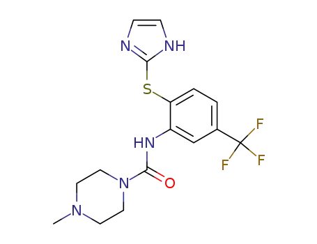 Molecular Structure of 88251-83-6 (1-Piperazinecarboxamide,
N-[2-(1H-imidazol-2-ylthio)-5-(trifluoromethyl)phenyl]-4-methyl-)