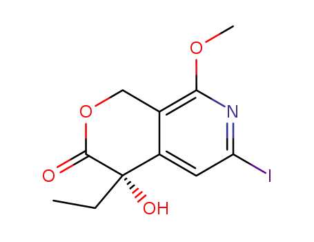 Molecular Structure of 174092-79-6 ((S)-4-Ethyl-4-hydroxy-6-iodo-8-Methoxy-1,4-dihydro-pyrano[3,4-c]pyridin-3-one)