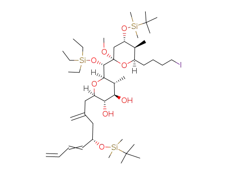 6-{[4-(tert-butyl-dimethyl-silanyloxy)-6-(4-iodo-butyl)-2-methoxy-5-methyl-tetrahydro-pyran-2-yl]-triethylsilanyloxy-methyl}-2-[4-(tert-butyl-dimethyl-silanyloxy)-2-methylene-octa-5,7-dienyl]-5-methyl-tetrahydro-pyran-3,4-diol