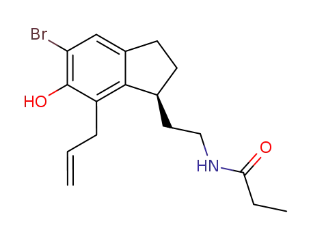 Molecular Structure of 196597-86-1 ((S)-N-[2-[7-Allyl-5-bromo-2,3-dihydro-6-hydroxy-1H-inden-1-yl]ethyl]propanamide)