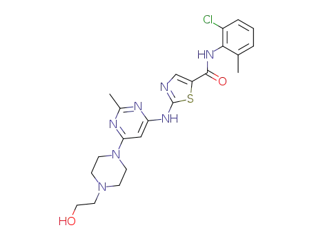 Molecular Structure of 302962-49-8 (5-Thiazolecarboxamide,N-(2-chloro-6-methylphenyl)-2-[[6-[4-(2-hydroxyethyl)-1-piperazinyl]-2-methyl-4-pyrimidinyl]amino]-)