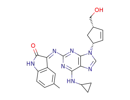 3-[(E)-6-Cyclopropylamino-9-((1R,4S)-4-hydroxymethyl-cyclopent-2-enyl)-9H-purin-2-ylimino]-5-methyl-1,3-dihydro-indol-2-one