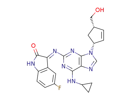 3-[(E)-6-Cyclopropylamino-9-((1R,4S)-4-hydroxymethyl-cyclopent-2-enyl)-9H-purin-2-ylimino]-5-fluoro-1,3-dihydro-indol-2-one