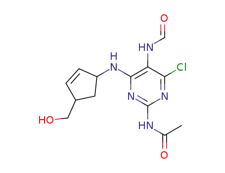 (+/-)-cis-N-[4-chloro-5-formamido-6-[[4-(hydroxymethyl)-2-cyclopentene-1-yl]amino]-2-pyrimidinyl]acetamide