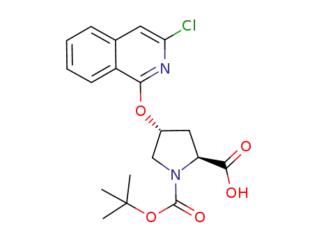 Molecular Structure of 630425-54-6 (1,2-Pyrrolidinedicarboxylic acid, 4-[(3-chloro-1-isoquinolinyl)oxy]-,
1-(1,1-dimethylethyl) ester, (2S,4R)-)