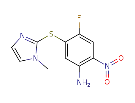 Molecular Structure of 849236-50-6 (Benzenamine, 4-fluoro-5-[(1-methyl-1H-imidazol-2-yl)thio]-2-nitro-)
