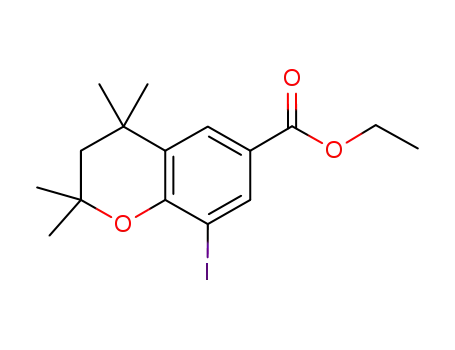 Molecular Structure of 607713-99-5 (2H-1-Benzopyran-6-carboxylic acid,
3,4-dihydro-8-iodo-2,2,4,4-tetramethyl-, ethyl ester)